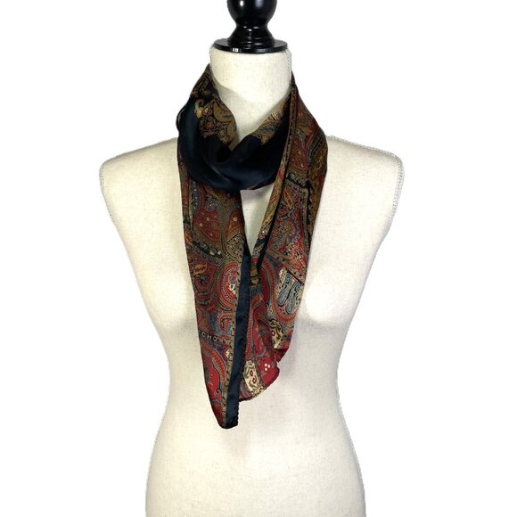 Echo Silk Scarf Paisley Oblong Rectangle 54"x11" Maroon Red Blue Taupe Black - Picture 2 of 10